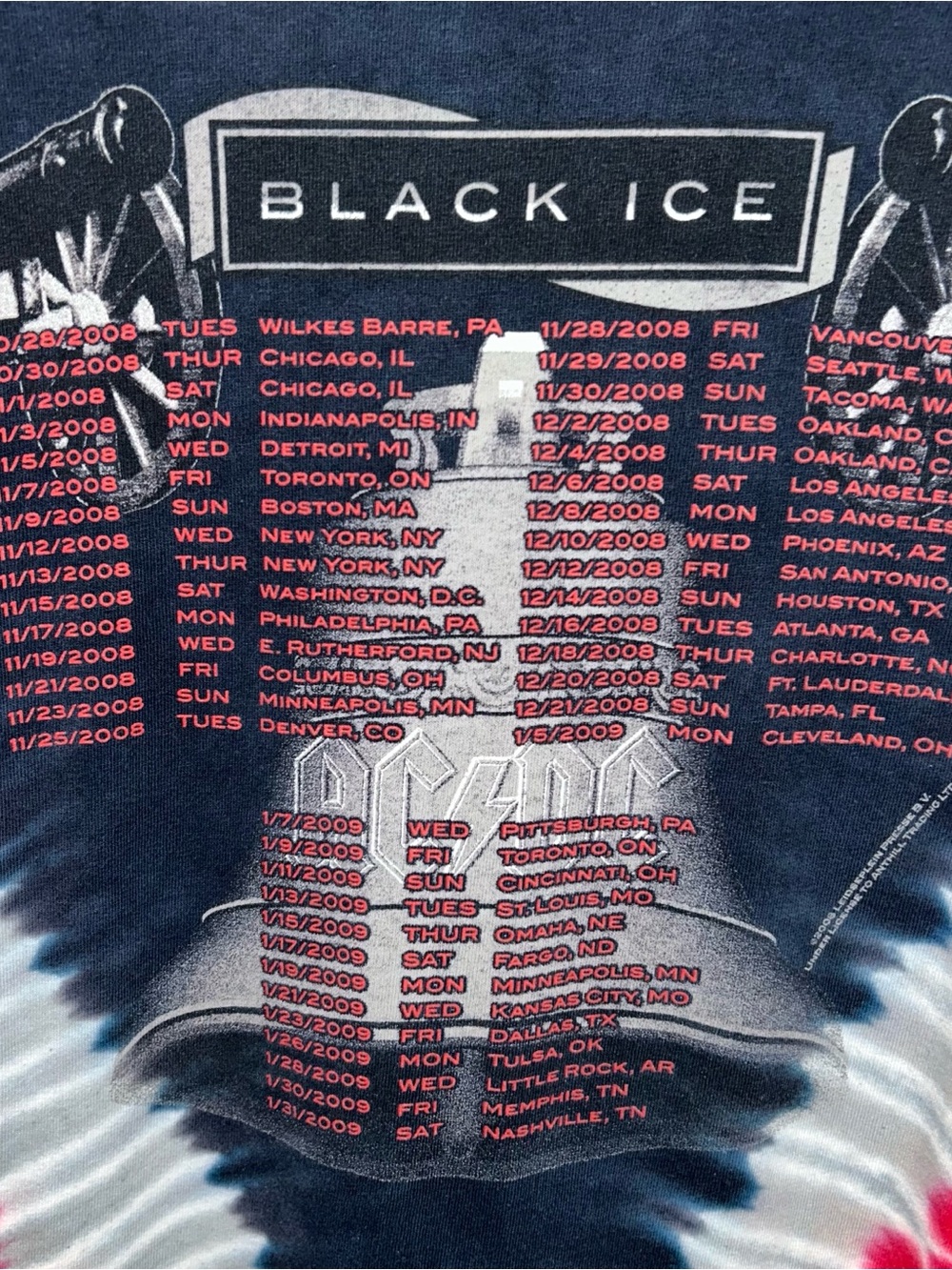 AC/DC VTG TIE-Dye Band Tee in Black, Red & Light Blue - Picture 3 of 5